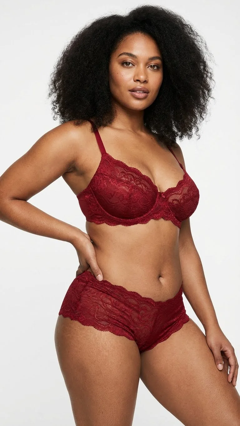 LunaIntim Bordo Tam Dantel Kadın Boxer Floral Desenli Şık Külot - Ön Görünüm